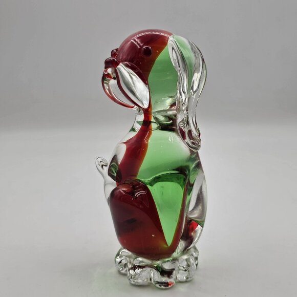 Vintage Murano Blown Art Glass Sommerso Dog Sculpture Figurine Red Green 6 in - Picture 11 of 16